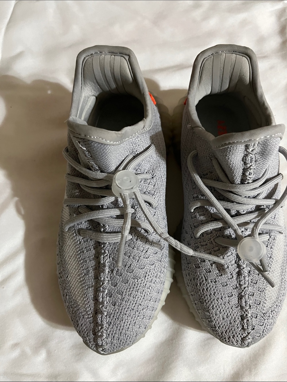 adidas boys Knit Sneakers - Light Gray with Subtle Orange Accent